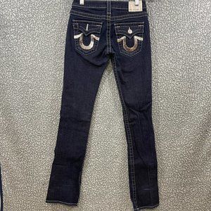 True Religion Women Dark Wash Blue Jeans Low Rise Back Pocket Sequins Size 25